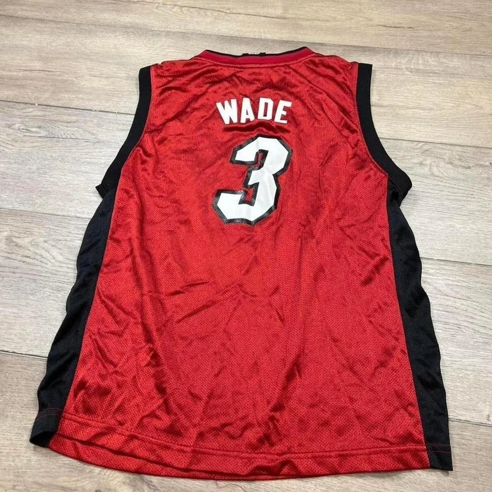Adidas Miami Heat Jersey Youth Dwyane Wade 3 Red NBA Basketball Large 14-16